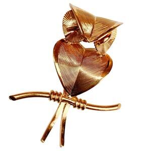VTG Mid Century Signed Corocraft Gold Tone Owl Brooch Figural Pin 1950s Jewelry